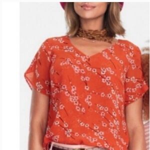 CAbi Orange Floral Blouse